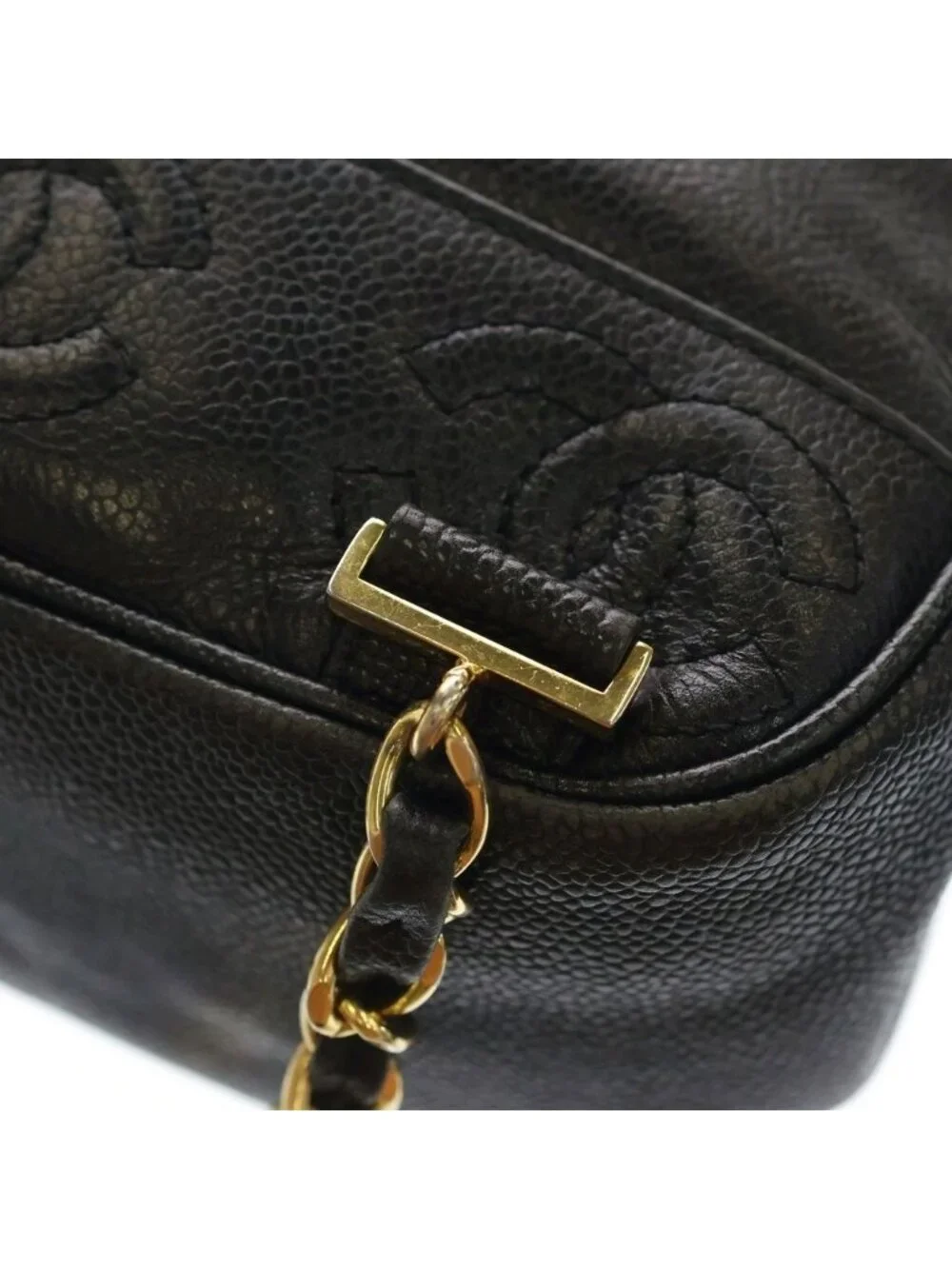 Chanel Triple CC Logo Caviar Leather Backpack Black